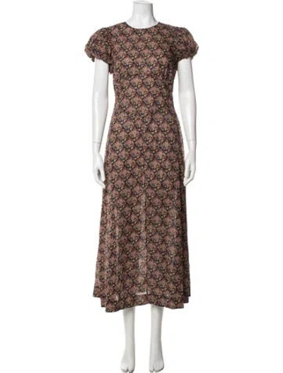 Pre-owned Doen Floral Print Midi Length Dress In Black