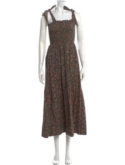 Pre-owned Doen Floral Print Midi Length Dress In Black