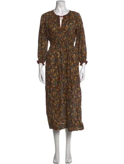 Pre-owned Doen Floral Print Midi Length Dress In Black