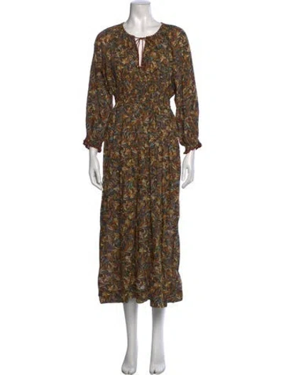 Pre-owned Doen Floral Print Midi Length Dress In Black