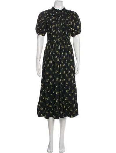 Pre-owned Doen Floral Print Midi Length Dress In Blue