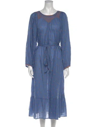 Pre-owned Doen Floral Print Midi Length Dress In Blue