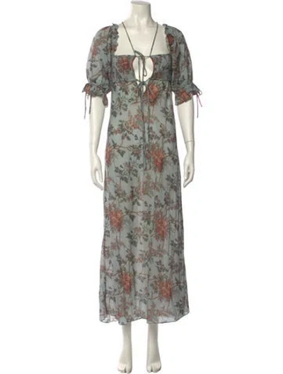 Pre-owned Doen Floral Print Midi Length Dress In Blue