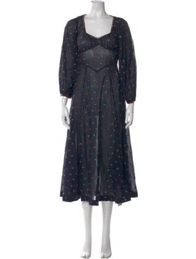 Pre-owned Doen Floral Print Midi Length Dress In Blue