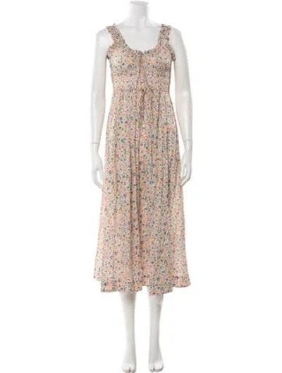 Pre-owned Doen Floral Print Midi Length Dress In Blue