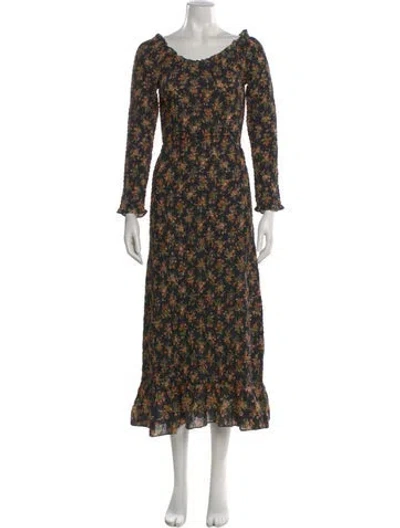 Pre-owned Doen Floral Print Midi Length Dress In Blue
