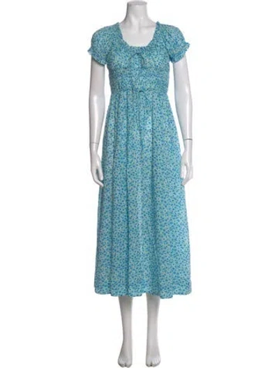 Pre-owned Doen Floral Print Midi Length Dress In Blue