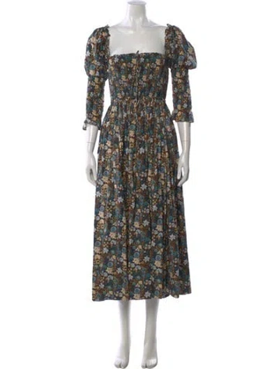Pre-owned Doen Floral Print Midi Length Dress In Blue