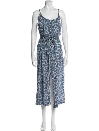 Pre-owned Doen Floral Print Midi Length Dress In Blue