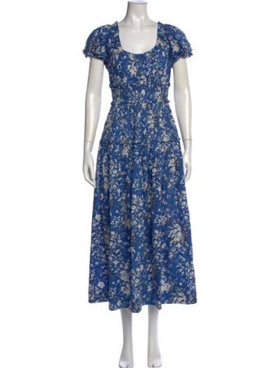 Pre-owned Doen Floral Print Midi Length Dress In Blue