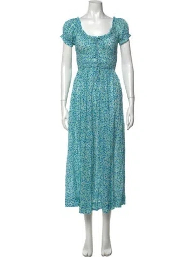 Pre-owned Doen Floral Print Midi Length Dress In Blue