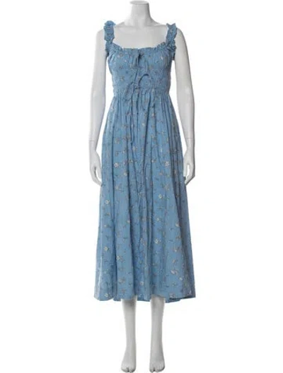 Pre-owned Doen Floral Print Midi Length Dress In Blue