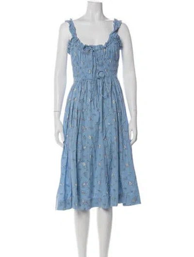 Pre-owned Doen Floral Print Midi Length Dress In Blue