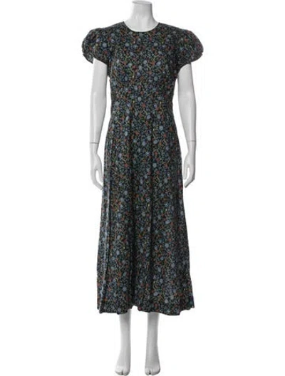 Pre-owned Doen Floral Print Midi Length Dress In Blue