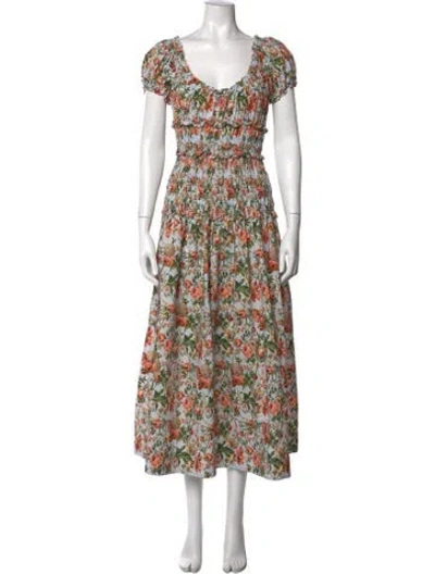 Pre-owned Doen Floral Print Midi Length Dress In Blue