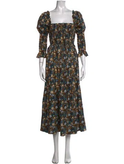 Pre-owned Doen Floral Print Midi Length Dress In Blue