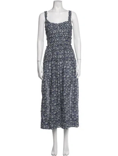 Pre-owned Doen Floral Print Midi Length Dress In Blue