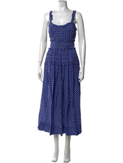 Pre-owned Doen Floral Print Midi Length Dress In Blue
