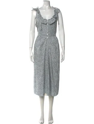Pre-owned Doen Floral Print Midi Length Dress In Blue