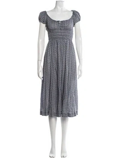 Pre-owned Doen Floral Print Midi Length Dress In Blue