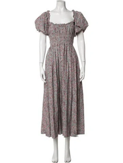 Pre-owned Doen Floral Print Midi Length Dress In Blue/red