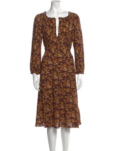 Pre-owned Doen Floral Print Midi Length Dress In Brown