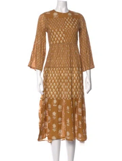 Pre-owned Doen Floral Print Midi Length Dress In Brown