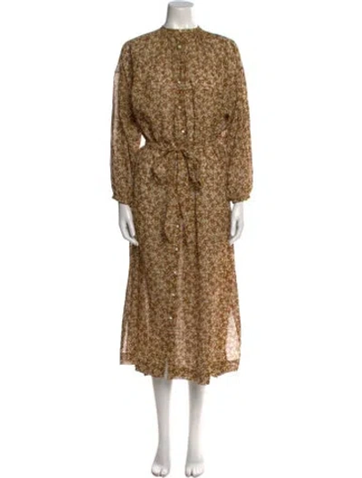 Pre-owned Doen Floral Print Midi Length Dress In Brown
