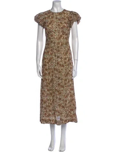 Pre-owned Doen Floral Print Midi Length Dress In Brown