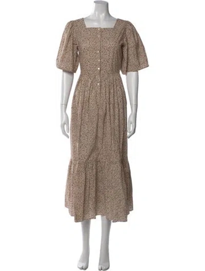 Pre-owned Doen Floral Print Midi Length Dress In Brown