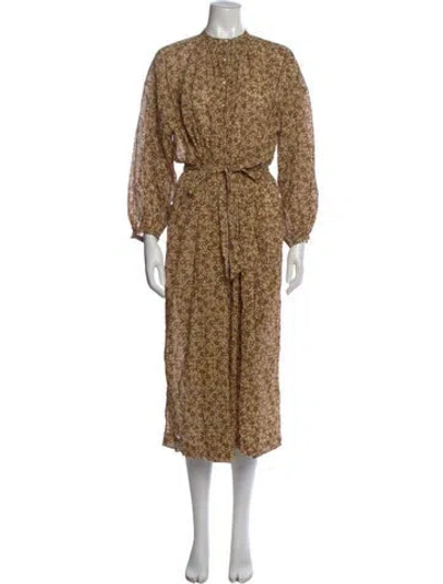 Pre-owned Doen Floral Print Midi Length Dress In Brown