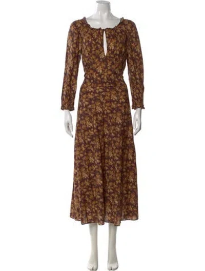 Pre-owned Doen Floral Print Midi Length Dress In Brown