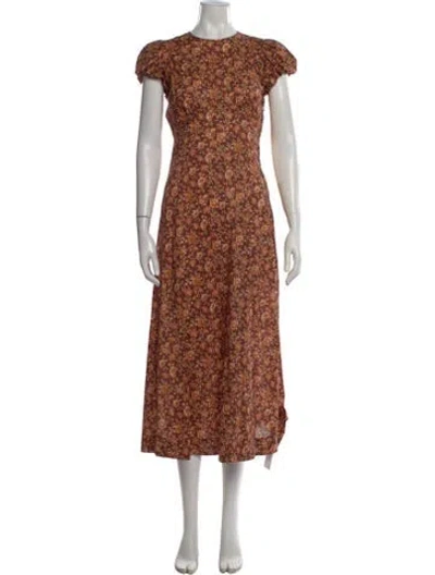 Pre-owned Doen Floral Print Midi Length Dress In Brown
