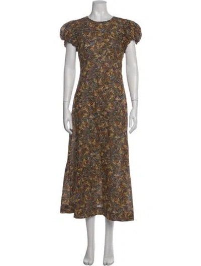 Pre-owned Doen Floral Print Midi Length Dress In Brown