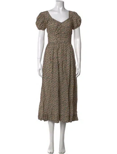 Pre-owned Doen Floral Print Midi Length Dress In Brown