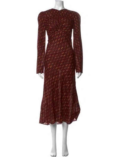 Pre-owned Doen Floral Print Midi Length Dress In Burgundy