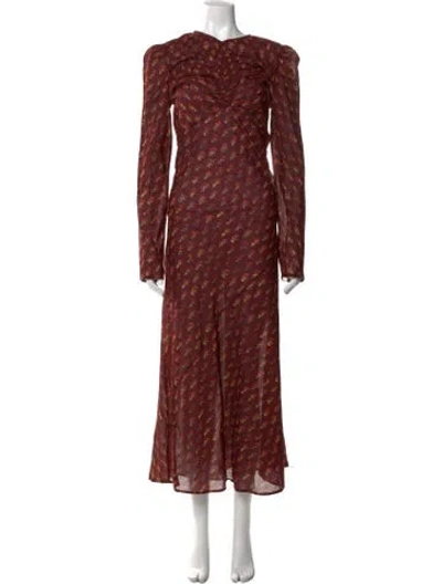 Pre-owned Doen Floral Print Midi Length Dress In Burgundy