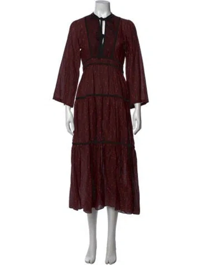 Pre-owned Doen Floral Print Midi Length Dress In Burgundy