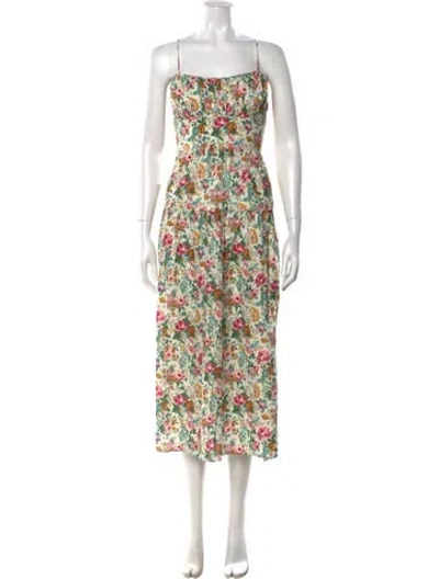 Pre-owned Doen Floral Print Midi Length Dress In Green