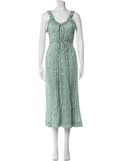Pre-owned Doen Floral Print Midi Length Dress In Green