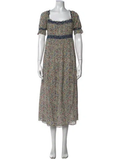 Pre-owned Doen Floral Print Midi Length Dress In Green