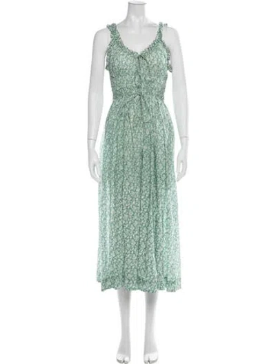Pre-owned Doen Floral Print Midi Length Dress In Green