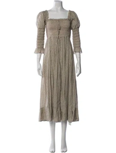 Pre-owned Doen Floral Print Midi Length Dress In Green/neutrals
