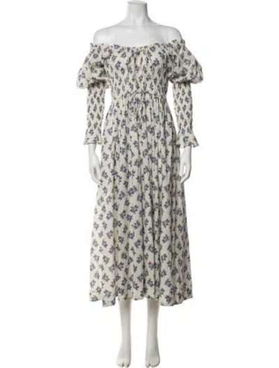 Pre-owned Doen Floral Print Midi Length Dress In Green/neutrals