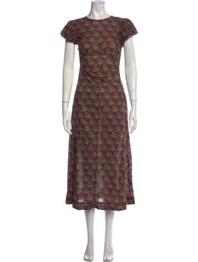 Pre-owned Doen Floral Print Midi Length Dress In Green/red