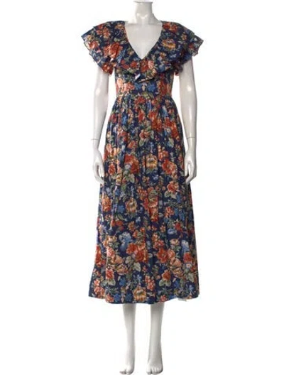 Pre-owned Doen Floral Print Midi Length Dress In Multi