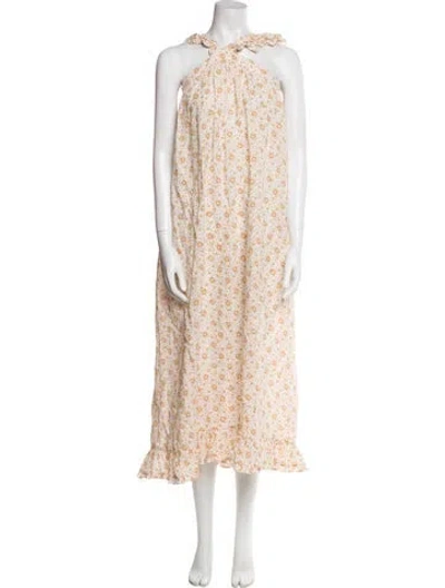 Pre-owned Doen Floral Print Midi Length Dress In Neutral
