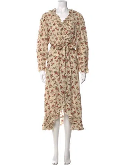 Pre-owned Doen Floral Print Midi Length Dress In Neutral