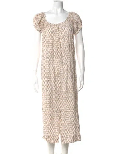 Pre-owned Doen Floral Print Midi Length Dress In Neutral