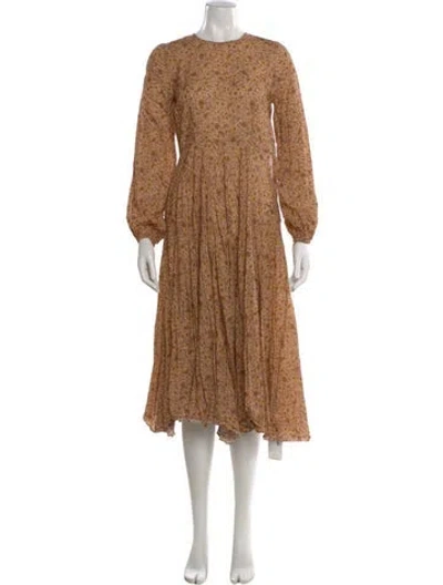 Pre-owned Doen Floral Print Midi Length Dress In Neutral
